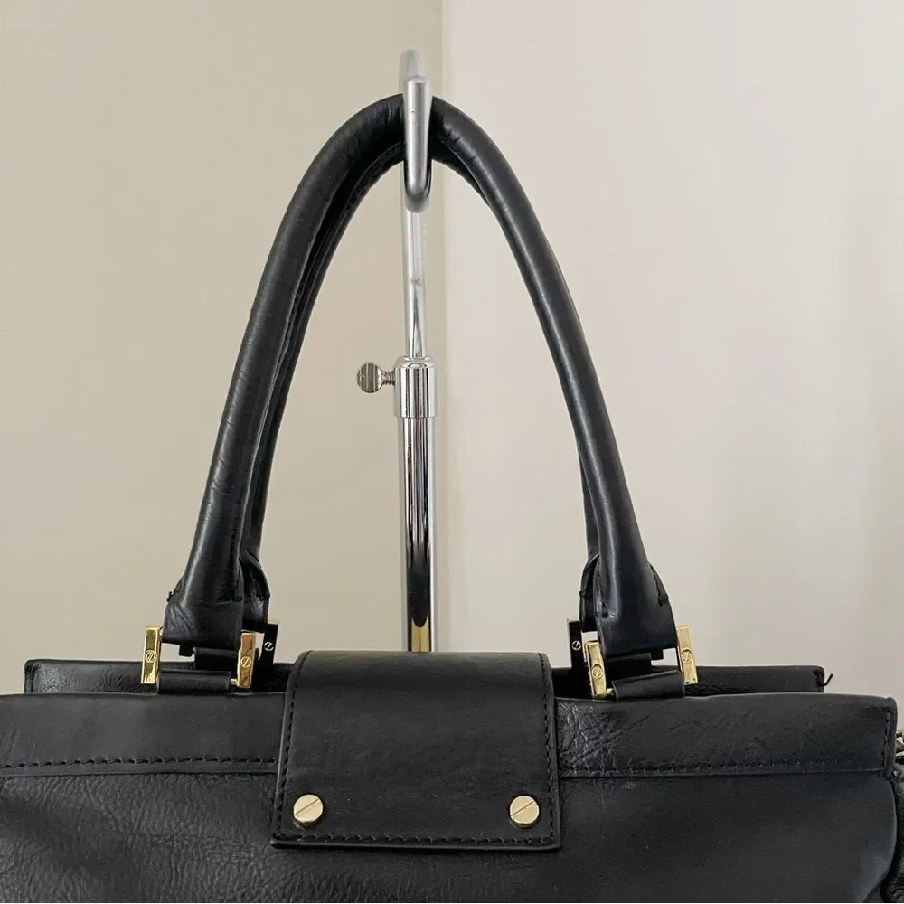 Tory Burch Black Holland Satchel Handbag Leather preowned